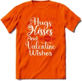 Hugs Kisses and Valentine Wishes - Valentijn T-Shirt | Grappig Valentijnsdag Cadeautje voor Hem en Haar | Dames - Heren - Unisex | Kleding Cadeau | - Oranje - 3XL