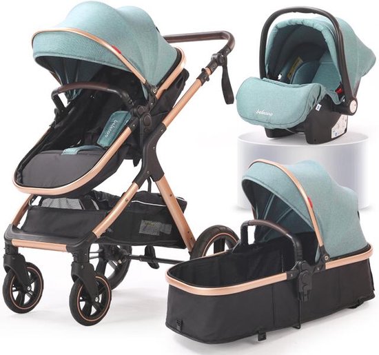 Belecoo Luxe 3 in 1 Kinderwagen - Multifunctioneel - Buggy - Opklapbaar - Baby’s - Wandelwagen - Autostoel - Groen