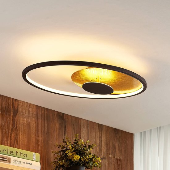 Lindby - LED plafondlamp- met dimmer - 1licht metaal - H: 8.5 cm - , goud -... | bol.com