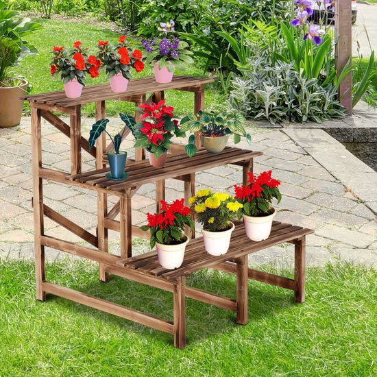 Outsunny plantenbak met bloemenstandaard, weerbestendig, modern design