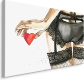 Schilderij - Vrouw met geschilderd hart II (print op canvas), premium print