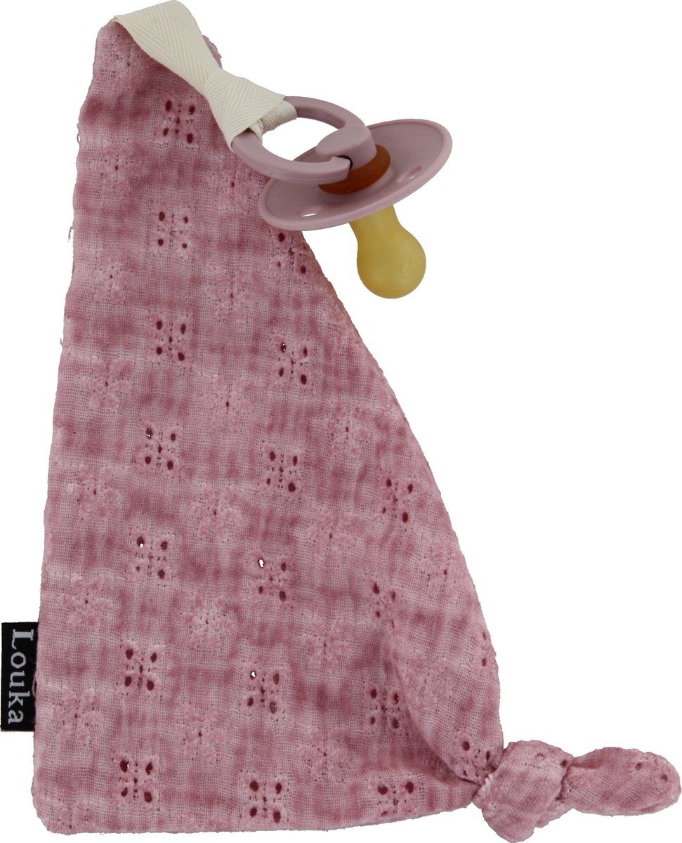 Goedkoopste Louka Speendoekje driehoek broderie oud roze - hydrofiel katoen - speenknuffel - excl. Bibs speen