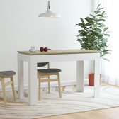 Decoways - Eettafel 120x60x76 cm spaanplaat wit en sonoma eikenkleurig
