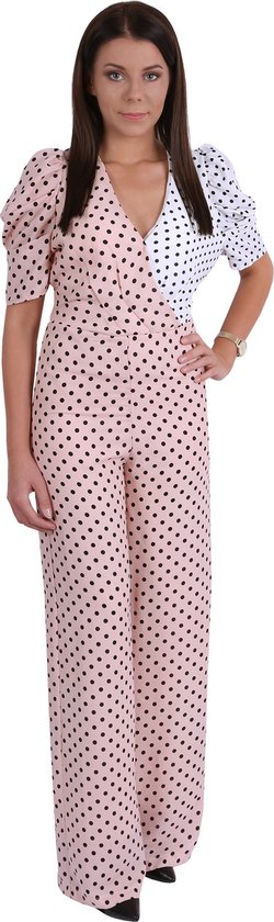 Roze-wit, elegant jumpsuit/broekpak - M