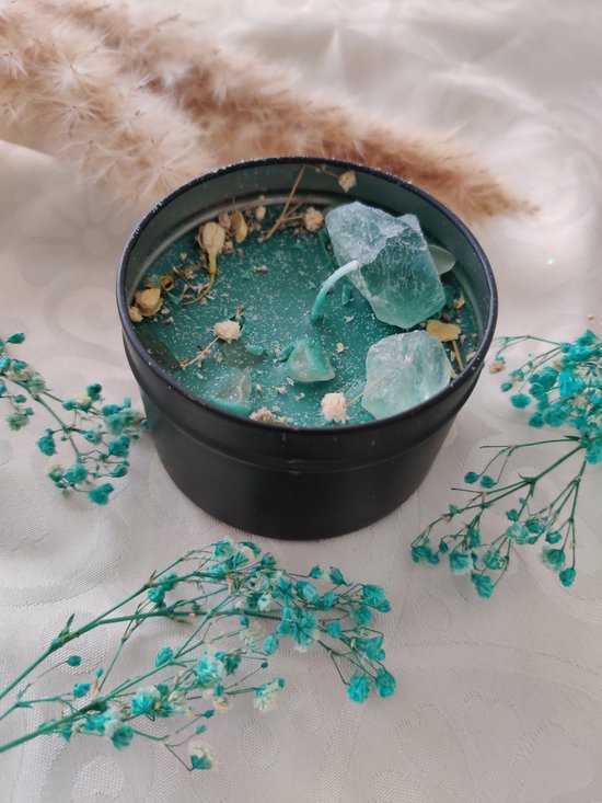 Casa Cahya Gemixte Bessen Kristallen and Droge bloemen | Blik | Aroma | Luxe Kaars | Decoratief | Soja Wax | Geurend - Groen - 20 h