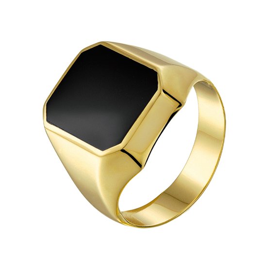The Jewelry Collection Zegelring Onyx - Geelgoud (14 Krt.)