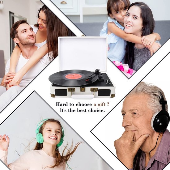 DIGITNOW! Belt-Drive 3-speed draagbare stereo platenspeler met ingebouwde luidsprekers, ondersteunt RCA-uitgang / 3,5 mm Aux-In / hoofdtelefoonaansluiting / MP3, mobiele telefoons muziekweergave — afbeelding 2