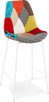 Alterego Halfhoge snack-kruk 'CAPSUL MINI' patchwork-stijl met witte metalen poten