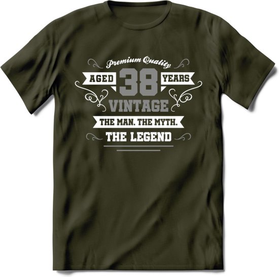 38 Jaar Legend T-Shirt | Zilver - Wit | Grappig Verjaardag en Feest Cadeau | Dames - Heren - Unisex | Kleding Kado | - Leger Groen - L
