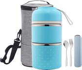 WiseGoods Luxe Lunchbox - 2 Lagen Lunchbeker Met Tas - Lunchpot - Yoghurtbeker - Kinderen & Volwassenen - Anti Lek - Blauw