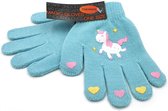 Kinderhandschoenen turquoise met unicorn en hartjes