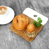 Rico & Plato teakhouten ontbijtplank -snijplank "Sandwich" wit handvat 20cm x 16.5cm, vervaardigd uit gecertificeerd teakhout