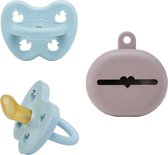 HEVEA dental speen met speenbakje | 0-3 maanden orthodontisch | baby blue speen met Tan beige speenbakje