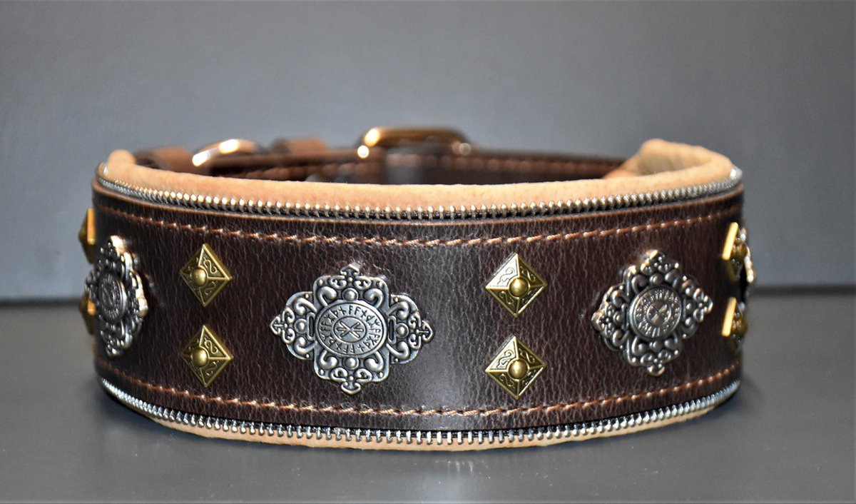 BESTIA AZTEC BROWN honden halsband maat L (nek maat 57.5 - 67.5 cm)
