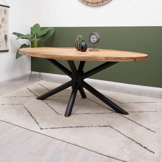 HUUS Table à manger ovale Monique - Table à manger en bois de manguier pour l'intérieur - 180x100x78 cm
