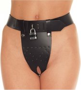 Nooitmeersaai - Leren kuisheid slip met 2gaten en hangslot - M/L