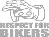Respect for bikers hand groet sticker voor op de auto - Auto stickers - Auto accessories - Stickers volwassenen - 15 x 11 cm - Zilver - 104