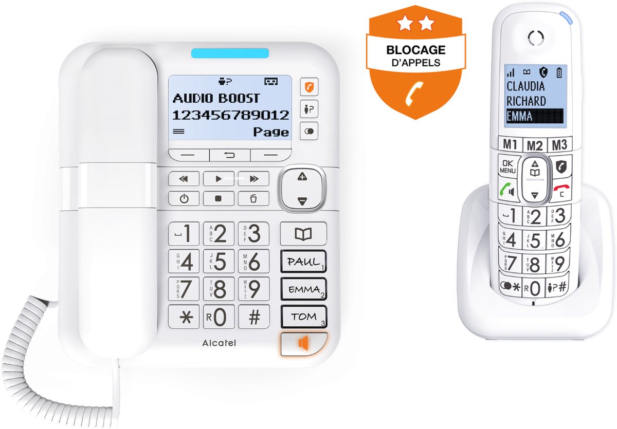 Téléphone sans fil Alcatel DECT XL785 Duo, Grand Ecran et grandes