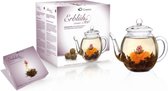 Creano geschenkset zwarte thee theebloemen (6 stuks) en glazen theekan
