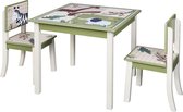 Kamyra® Kindertafel en 2 Stoeltjes met Dierenprint - Kindermeubels, Tafel, Tafeltje - Voor Peuter, Kleuter & Kinderen - Hout/MDF