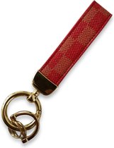 Luxe Sleutelhanger - Rood Patroon met Gouden Hanger - Dames & Heren Designer Sleutel Hanger - Keychain Mode Cadeau - Fashion Auto Accessoires