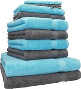 Betz 10 St. Handdoekenset Premium 100% katoen 2 douchehanddoeken 4 handdoeken 2 gastendoekjes 2 washandjes, kleur turquoise & antraciet