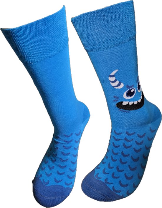 Verjaardag cadeau - Blauw Monster- Grappige sokken - Schildpadsokken - Leuke sokken - Vrolijke sokken - Luckyday Socks - Cadeau sokken - Socks waar je Happy van wordt - Maat 42-47