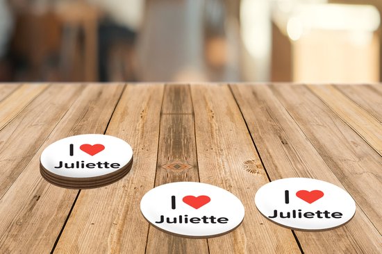 Onderzetters voor glazen - Rond - I love - Juliette - Meisje - 10x10 cm - Glasonderzetters - 6 stuks