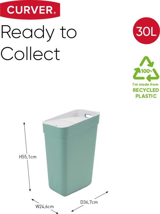 Curver Ready to Collect Prullenbak 30L - Vert/Gris Clair