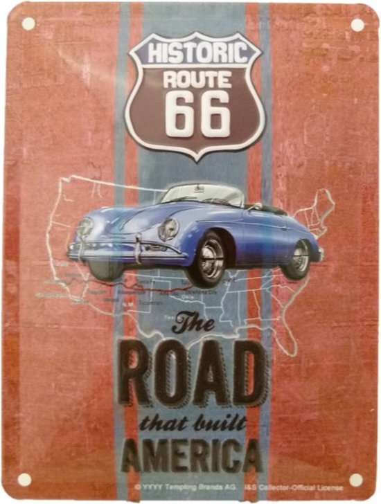 Wandbord - 15 x 20 cm - Historic US Route 66 - Porsche