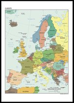 Poster Kaart Europa Landen & Hoofdsteden - Educatief - Schoolplaat - Large 70x50