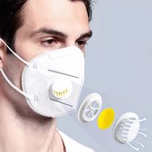 10 stuks Mondkapje | Mondmasker FFP2 - KN95 | Mondmasker met 6 filters en een ventiel | mondkapjes met elastiek | 6 laags filter - Wit