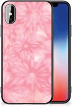 Silicone Back Case iPhone X | Xs Telefoon Hoesje met Zwarte rand Lente Bloemen