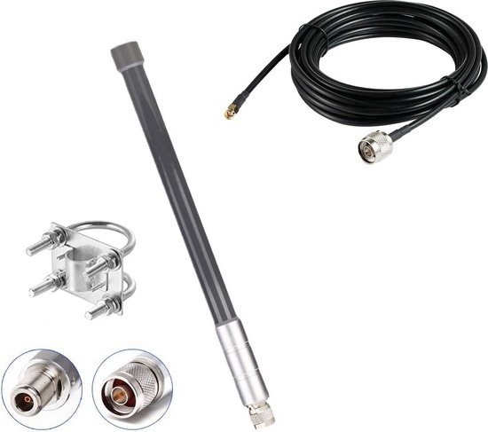 DrPhone HHM2 LoRa – 5dBi Glasvezel Helium Hotspot Miner Antenne- 3 Meter KMR200-kabel – Outdoor - Zilver