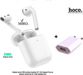 Hoco EW02 Plus Draadloze Oordopjes Met Oplaadcase Bluetooth 5.1 Earbuds Geschikt Voor Ios & Android Telefoons Wit + Adapter