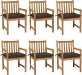 Decoways - Tuinstoelen 6 stuks met taupe kussens massief teakhout