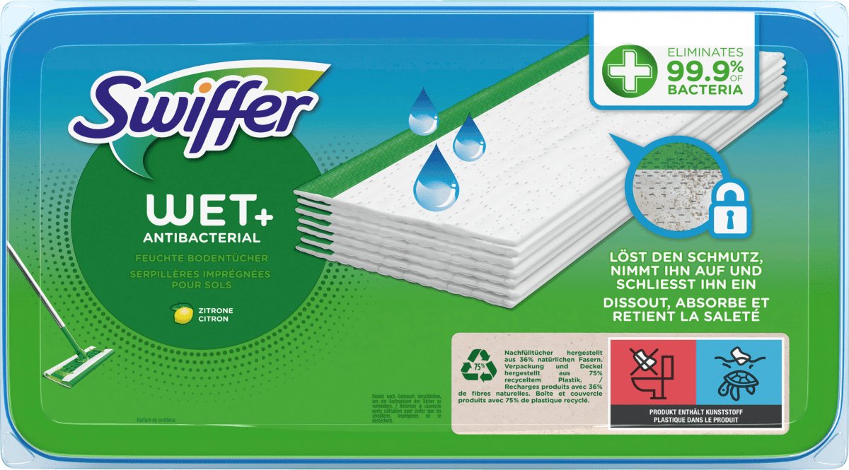 Lingettes Swiffer Moist antibactériennes, 20 pièces