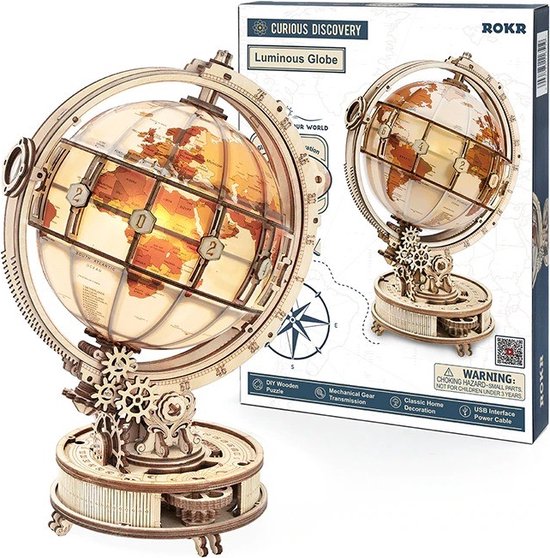 breedte Beneden afronden tack Quali® DIY Globe 3D Puzzel -Houten Puzzel- Realistische puzzel LED  Verlichting - 180... | bol.com