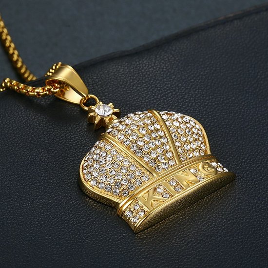 Collier Classique Pavé 18K Avec Pendentif Kroon Or Plaqué Or [PLAQUÉ OR] Européen Date Hips Hops Collier Crown En Acier Inoxydable Plaqué Or Pave Crystal King Crown Pendentif Collier