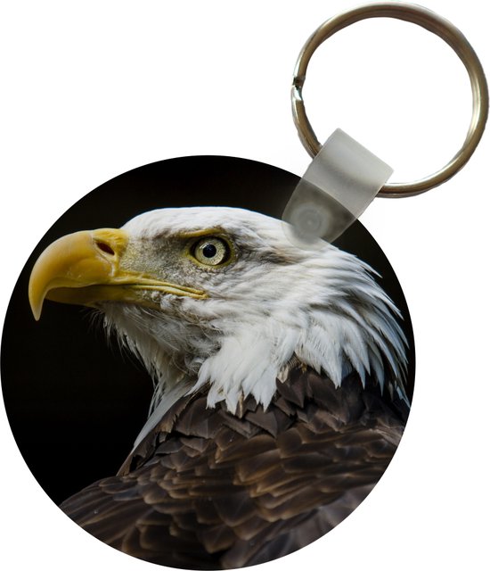 Porte-clés - Profil d'aigle sur fond noir - Plastique - Rond
