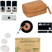 Make-up Set XL | 3 x French Manicure Nagellak | Nagelpotlood | Nagelvijl | 3 x Oogschaduw | Bronzing Poeder | Duurzame Kurk Etui | 40 Biokatoenen Wattenschijfjes