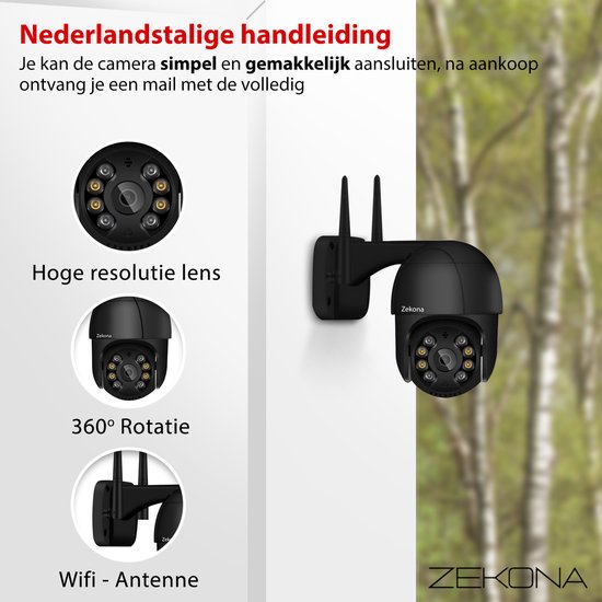 Zekona 20C Zwart - Full HD Beveiligingscamera - IP Camera Beveiliging - Outdoor Beveiliging - Bewakingscamera voor Binnen & Buiten - Buiten Camera met Nachtzicht - Indoor Camera met Meeluister Functie - WiFi 4x Digitale Zoom + 32 GB SD Kaart