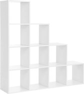 Zaza home Boekenkast trap vorm 10 open kubusvakken ruimteverdeler wit