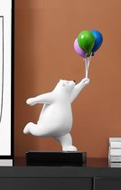 BaykaDecor - Uniek Beeld IJsbeer Met Ballonen - Creatieve Kunst - Kinderkamer Decoratie - Cadeau - Polar Bear Standbeeld - 26 cm