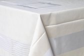 Damast Tafelkleed De Witte Lietaer 'Lineair Taupe Grijs' 400x200cm