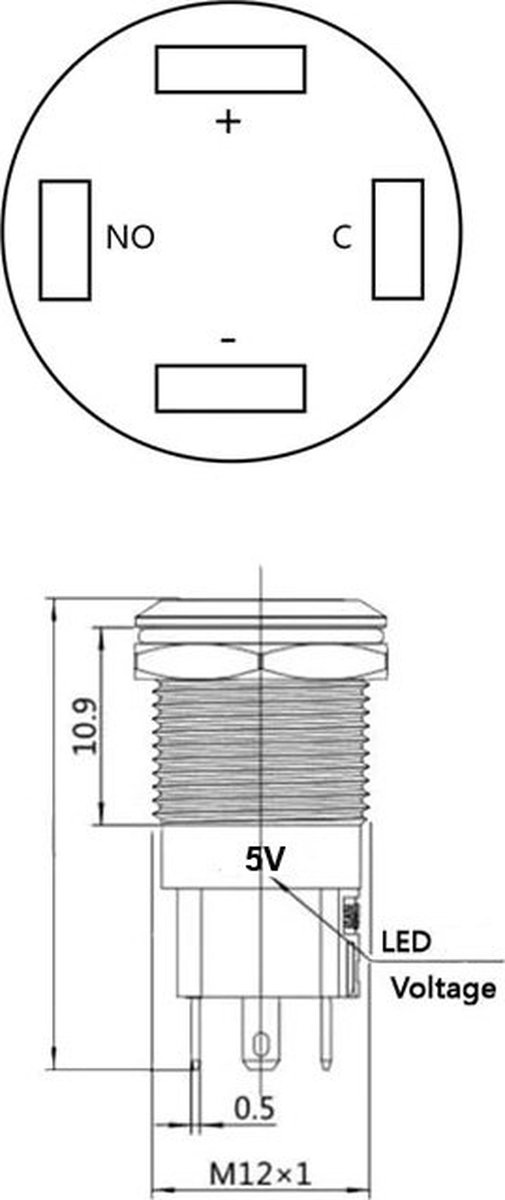 TRU COMPONENTS TC-9428168 GQ16F-10E/J/G/12V/A Bouton poussoir à