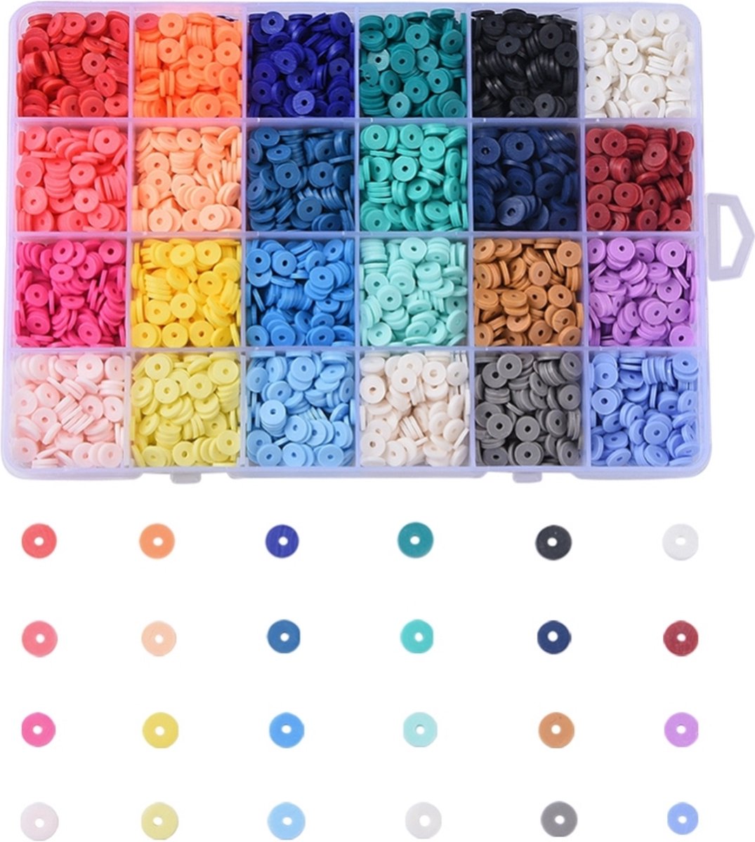 Principessa Mega Katsuki kralenbox – Regenboog 24 kleuren – 4mm Rocailles Roze, Wit en Zwart – Gouden kraaltjes – Kauri schelpen – Polymeerkralen – 5.250 kralen + veel extra artikelen — afbeelding 6