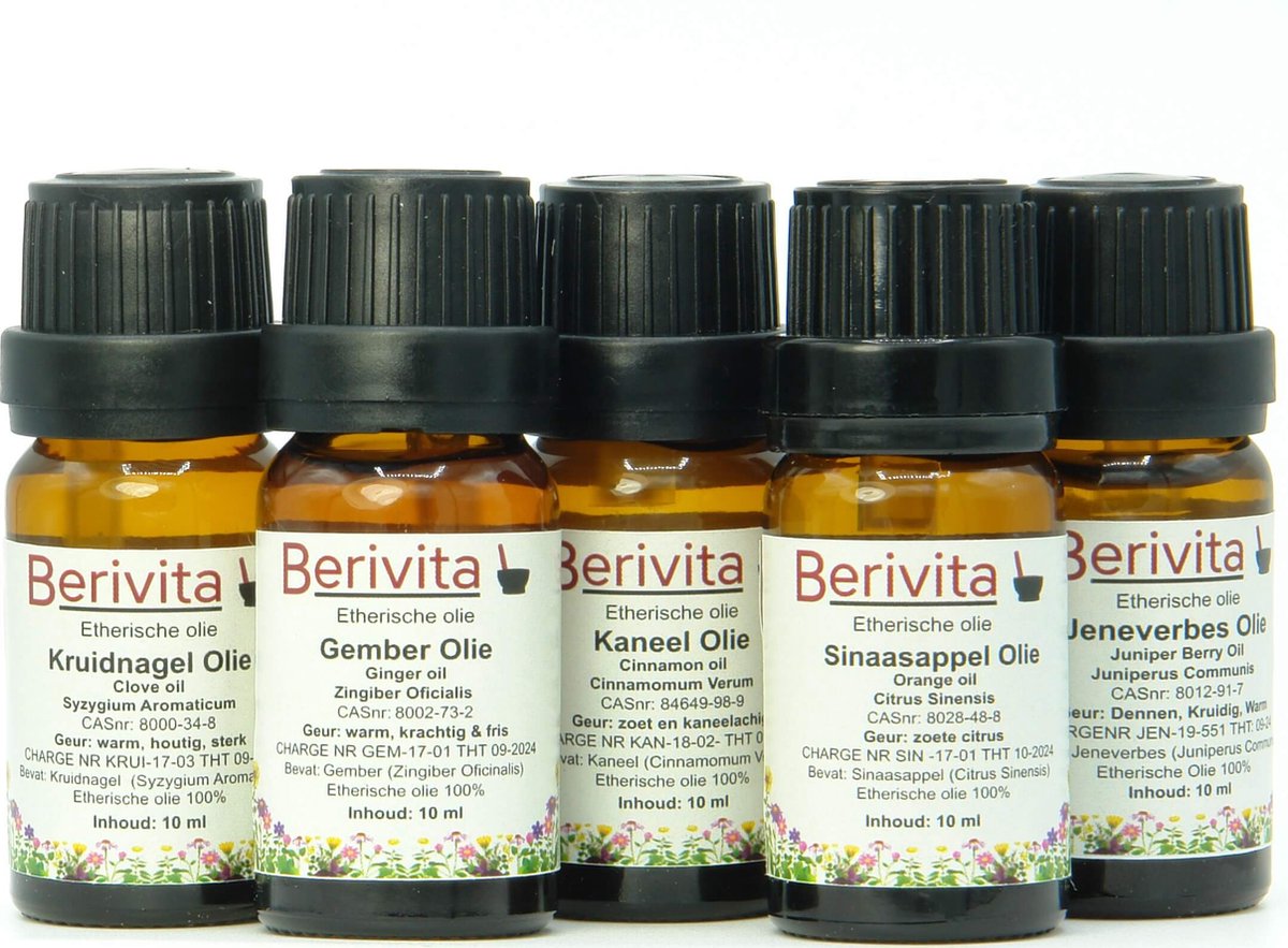 Goedkoopste Winter Warmte Olie 5x10ml Etherische Olie Set - Kaneelolie 10ml, Jeneverbesolie 10ml, Kruidnagelolie 10ml, Sinaasappelolie 10ml en Gemberolie 10ml - Essentiële Olie Set