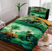 Cotton Club Dekbedovertrek -Dinosaurussen Multi Kleur - Eenpersoons - 140 x200/ 220-cm + 1 kussensloop 60x70cm