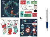 50 Luxe Kerst- en Nieuwjaarskaarten met Pen- 10 x 5 dubbele kaarten met enveloppen - serie Santa